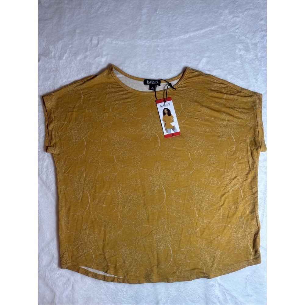 Buffalo David Bitton Womens Super Soft French Terry Short Sleeve Top Yellow M